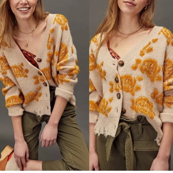 Anthropologie Sweaters - Anthro Saoirse Cardigan - Blogger Fave! Distressed Oversized Floral Bohemian